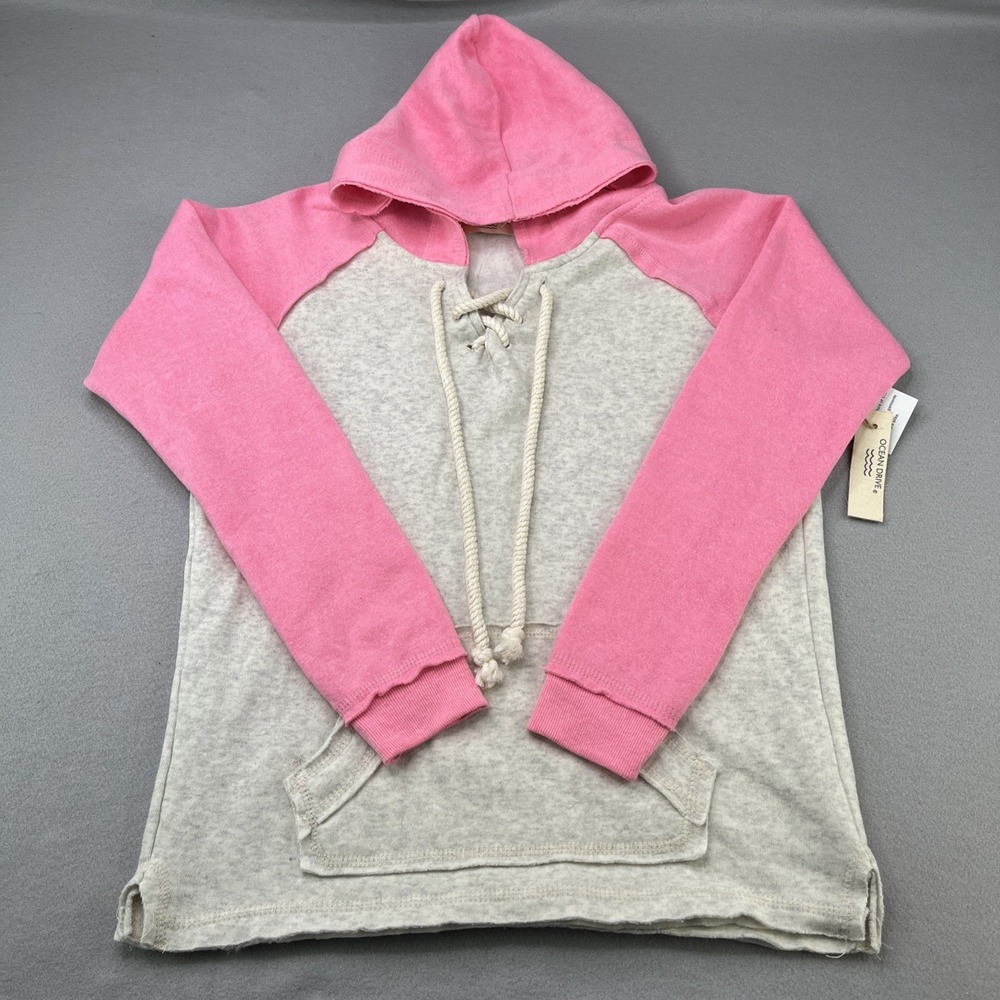 Ocean Drive Womens Small Long Sleeve V Neck Knit Hoodie Sweatshirt Pink NWT